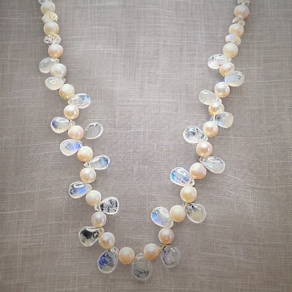 Hand Made Moonstone Pearl Statement Necklace